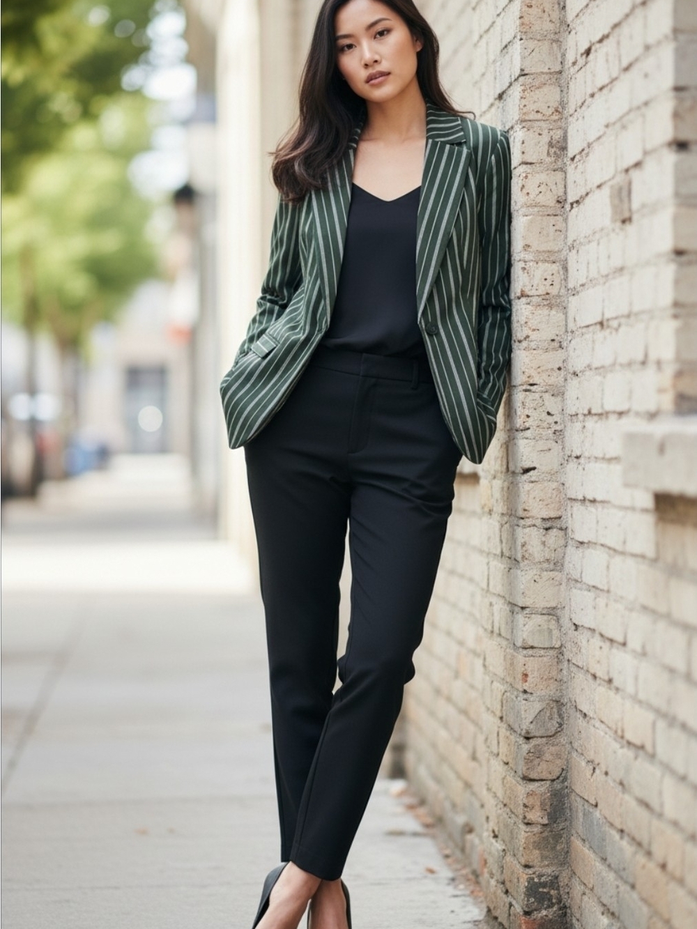 Elegant Eloquii Emerald Green Stripe Fitted Tailored Blazer. NWT. Size 16.